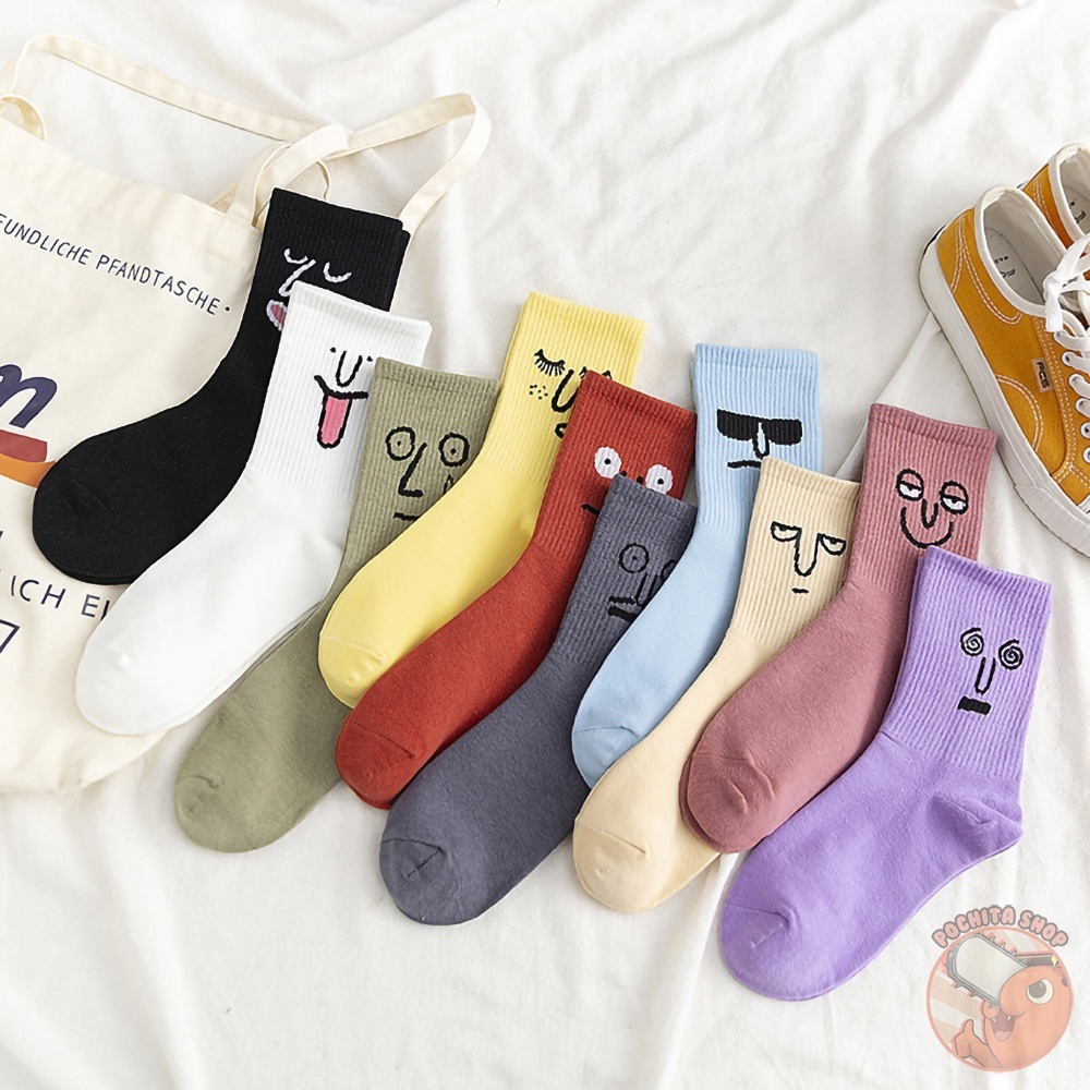 各種顏色的高領襪軟棉軟棉襪表情符號圖案搞笑表情夏秋冬時尚男女