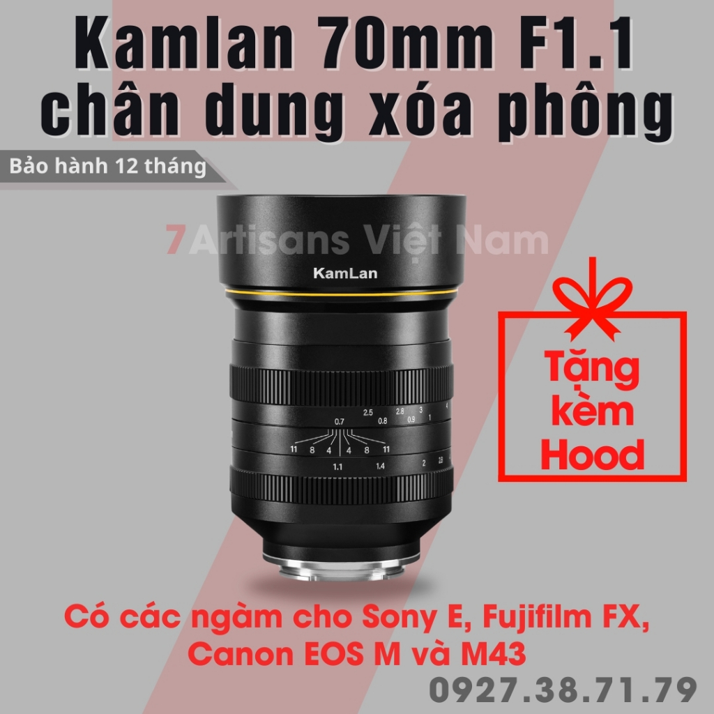 Kamlan 70mm F1.1 鏡頭 - 適用於富士、索尼、佳能 EOS M 和 M43 的超人像橡皮擦