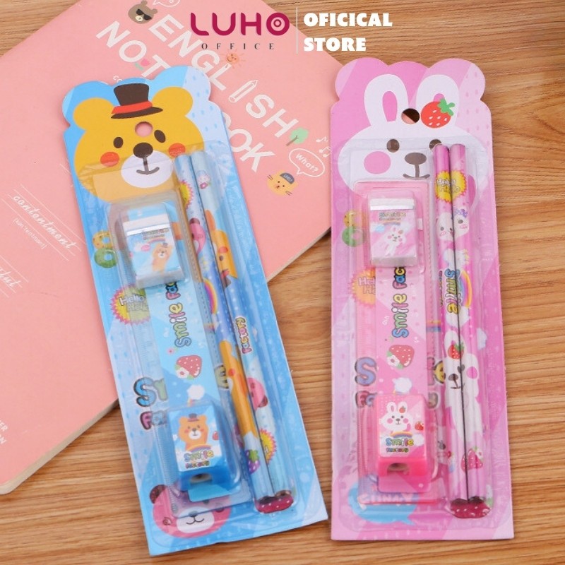 Luho 學校套件,5 件包括鉛筆、橡皮擦、尺子、可愛學生 CB29 的彩色卷筆刀