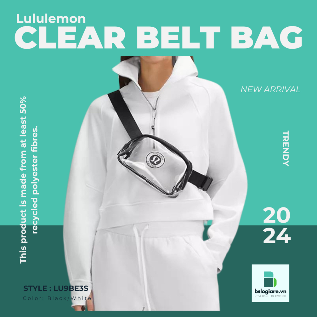 Lululemon 斜挎包,時尚臀部透明腰包。