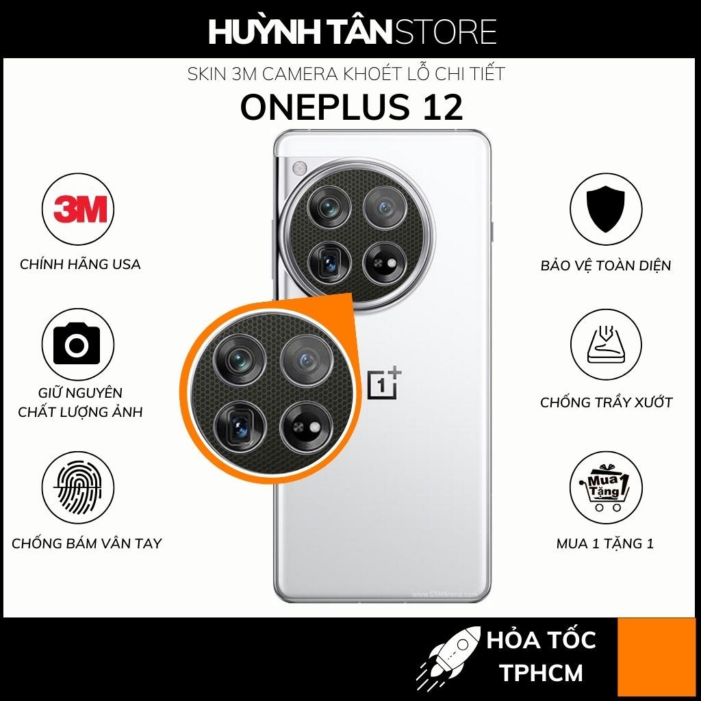 Oneplus 12 皮膚正品 3m 相機貼紙來自美國防刮買 1 送 1 Huynh Tan 商店配件