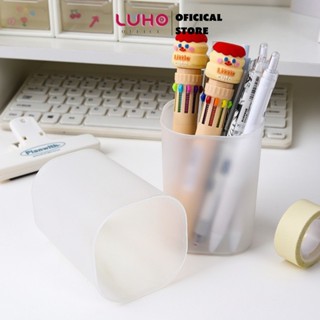 Luho 筆杯帶半透明透明桌面塑料筆筒。貼紙裝飾,學校工具 KB136