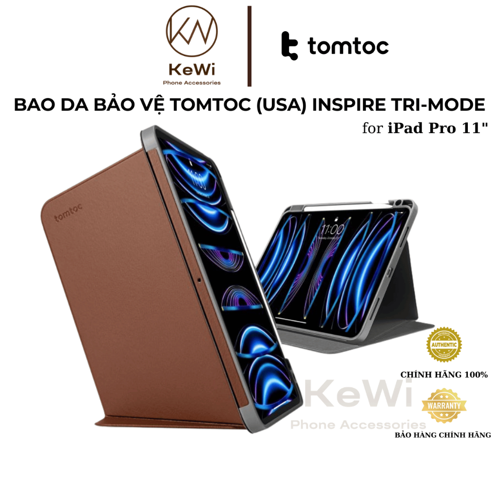 Tomtoc Inspire 皮套適用於 iPad Pro 11" M2 / M1,筆槽,自動關閉/關閉屏幕 - B02