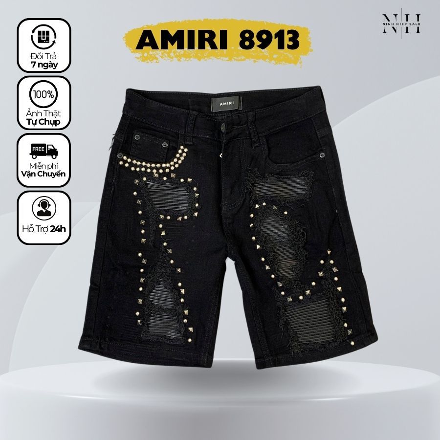 Amiri 男士黑色牛短褲,配以石頭和柔軟皮革邊框,黑色 Amiri 牛短褲 8913 彈力面料