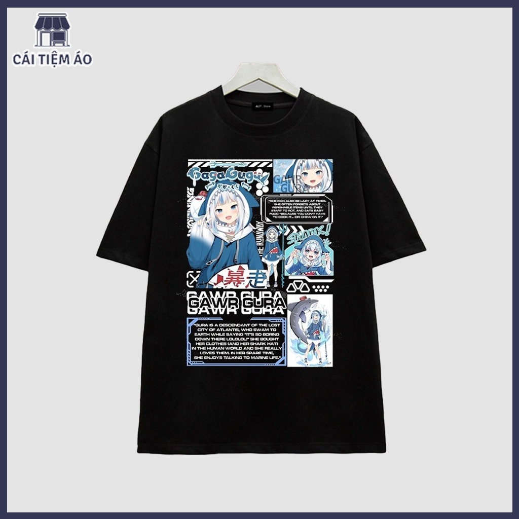 Hololive T 恤:Gura Gawr Maximum 男/女全尺寸。
