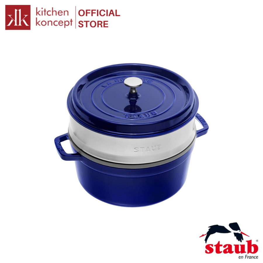 Staub - 圓形鐵鍋帶蒸鍋 - 藍色 / 黑色 / 紅色 24cm / 26cm