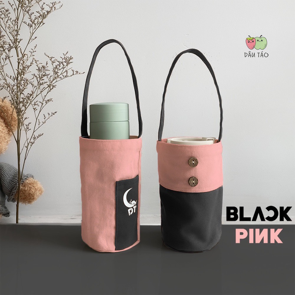 Dt x BlackPink 保溫瓶袋,帆布帆布袋杯裝 750ml 450ml 600ml 500ml,復古粉紅色黑色區