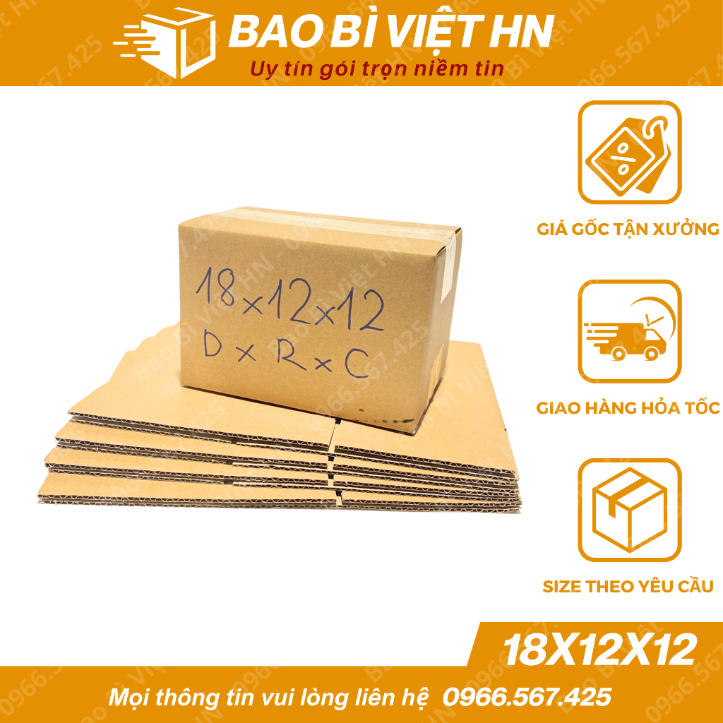 18x12x12 組合 100 箱包裝,紙箱原價工廠 - 包裝越南 HN