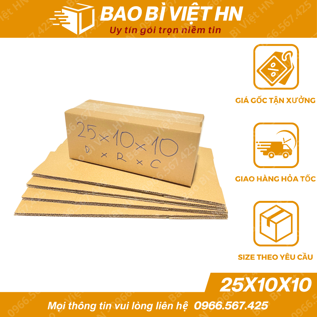 25x10x10 組合 10 箱包裝,紙箱原價工廠 - 越南包裝 HN