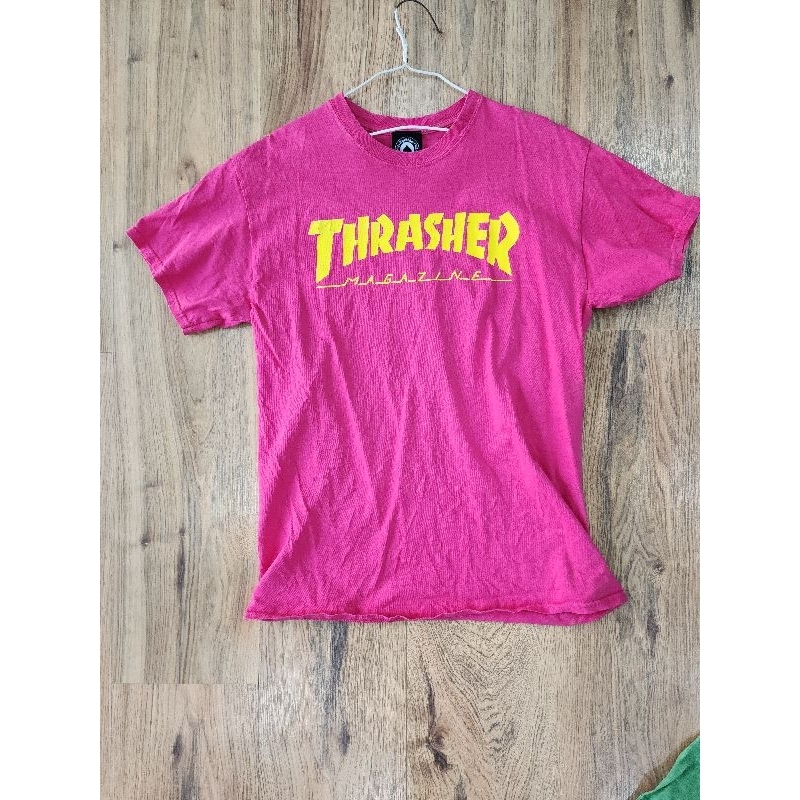 Thrasher 粉色和黃色滑板 t 恤