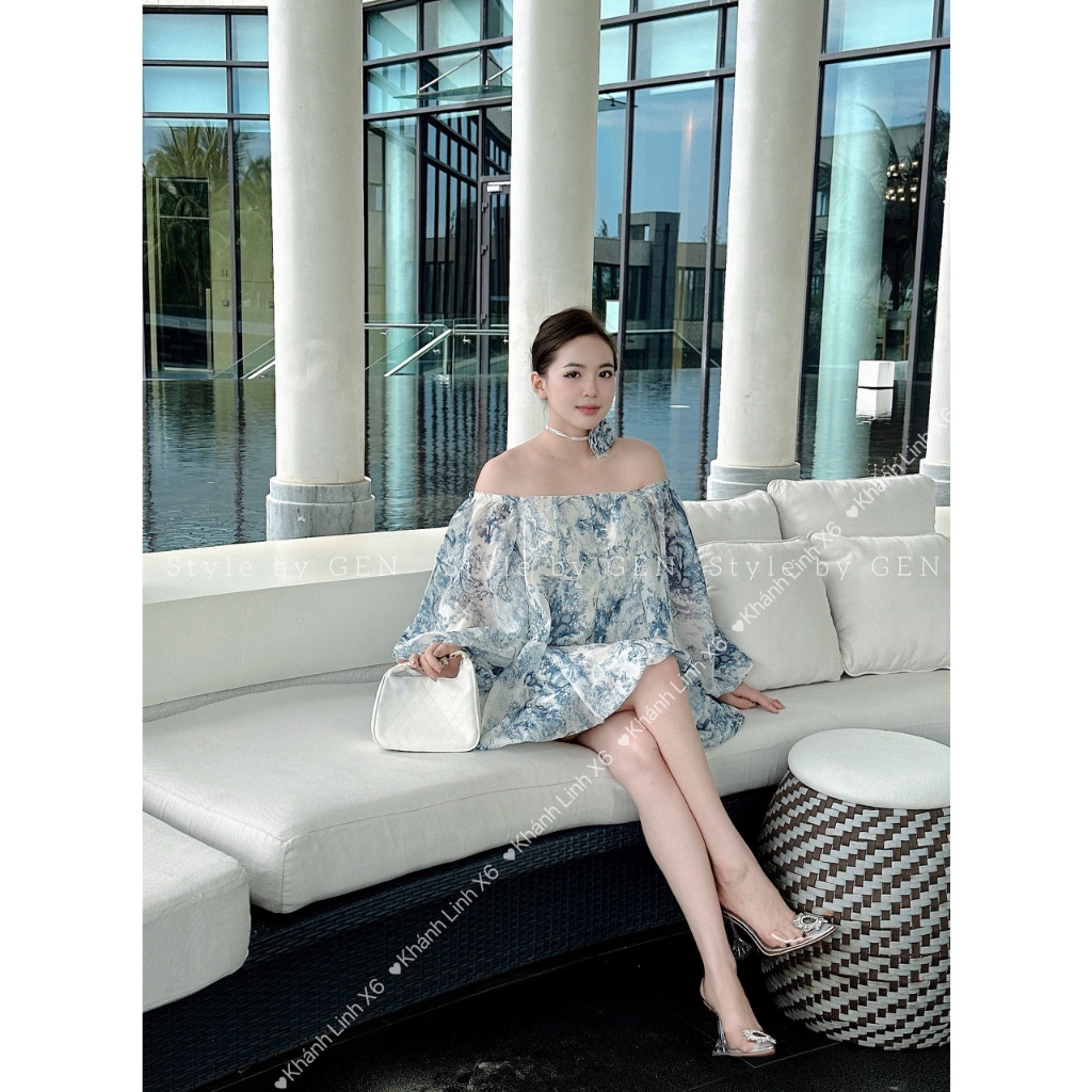 Dior 圖案絲綢連衣裙,帶可愛蝴蝶結腰帶,適合女性穿著,適合 2024 年夏季海灘旅行 - Bao Fashion