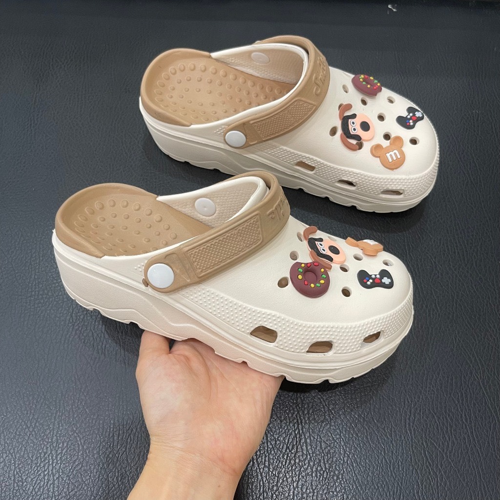 Crocs 拖鞋帶貼紙和高品質防滑坡跟拖鞋 5 厘米