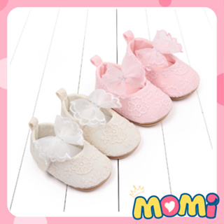 公主鞋,女士白色蕾絲蝴蝶結娃娃鞋,適合 1 歲以下的嬰兒