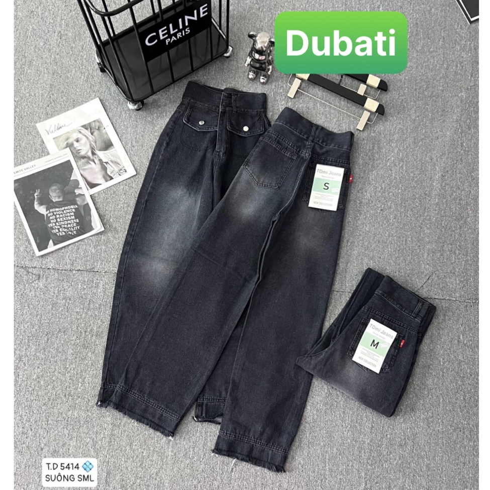 女式高腰牛仔褲 BAGGY Jeans,2 鈕扣牛品質,奢華前袋 - DUBATI FASHION