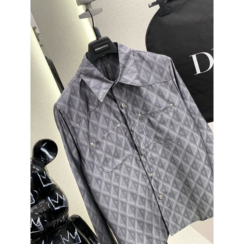 👑 【奢侈品】迪奧加厚長袖菱格紋襯衫-高品質男女襯衫1級