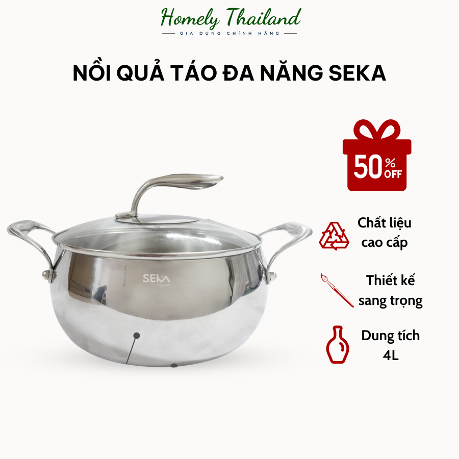 Seka SK6080 不銹鋼蘋果鍋,帶 5 層底部鋼化玻璃蓋,多功能烹飪鍋,極速加熱使用所有類型的炊具