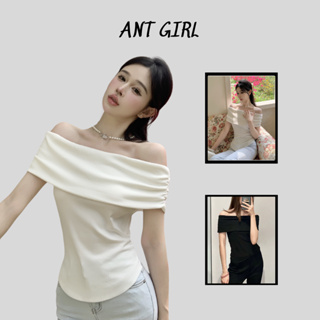 Ant Girl 露肩彈力拉鍊 t 恤 - FG013