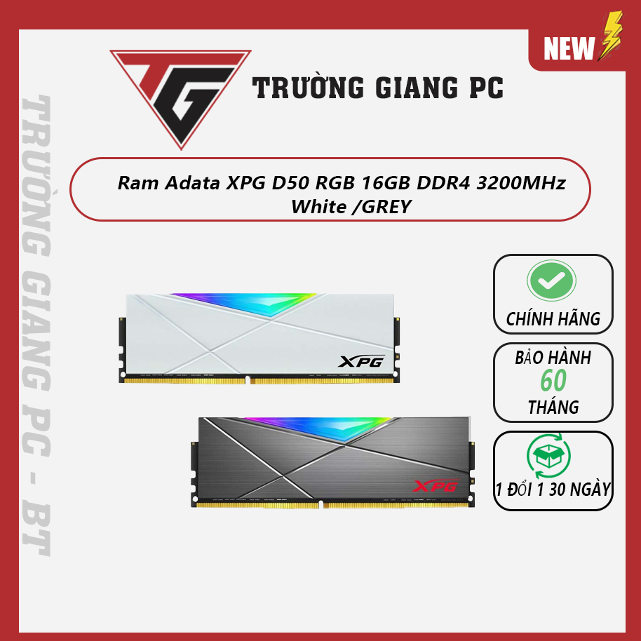 Adata Ram XPG D50 RGB 16GB DDR4 3200MHz - 白色/灰色 - 新