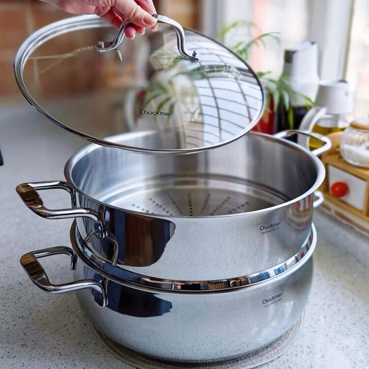 Chockmen 28cm 2層蒸籠當不用於蒸,可成為所有類型炊具的方便烹飪鍋。
