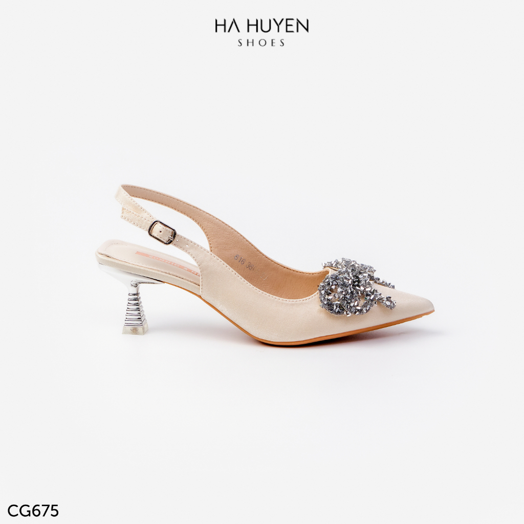 Ha Huyen Shoes 女式高跟鞋配大號銀色領結 5cm - TC675