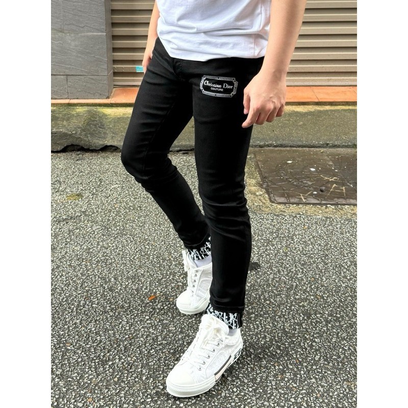 👑 [FortunD Luxury] 純黑色 Diorrr 白色字母圖案牛仔褲 - 高品質男士牛仔褲 L1
