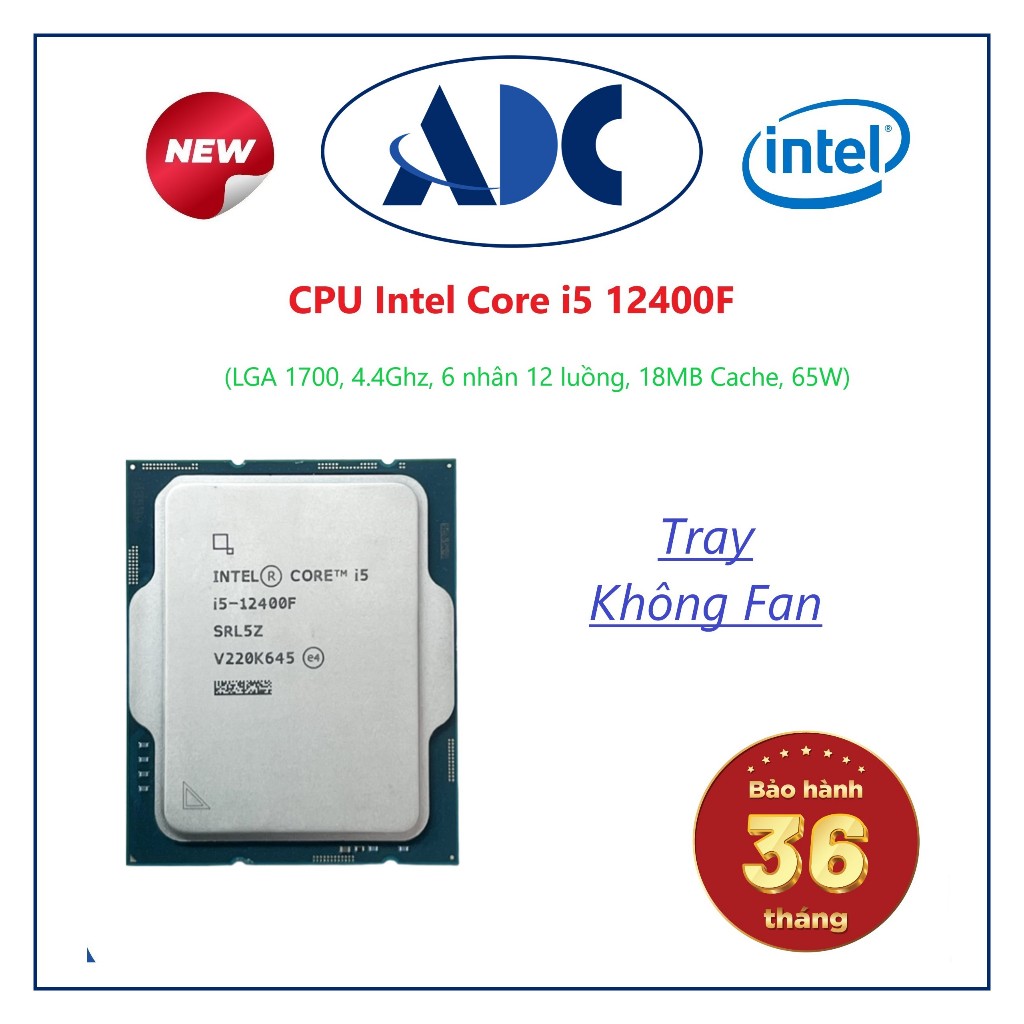 Cpu Intel Core I5 12400F (LGA 1700, 4.4Ghz, 6 核 12 螺紋, 18MB