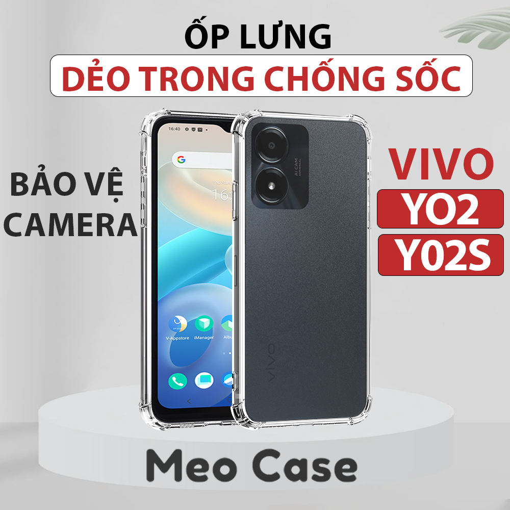 Vivo Y02S 手機殼,Vivo Y02S,防震透明柔性 TPU,手機殼保護 Meo 手機殼相機擋板