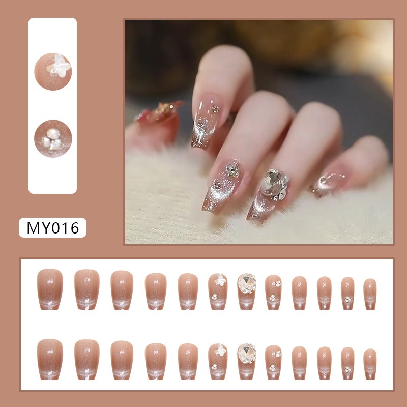 My016 - Nailbox 24 Cat Eye Face Down Nails,奢華的石頭鑲嵌,美麗的指甲形狀易於