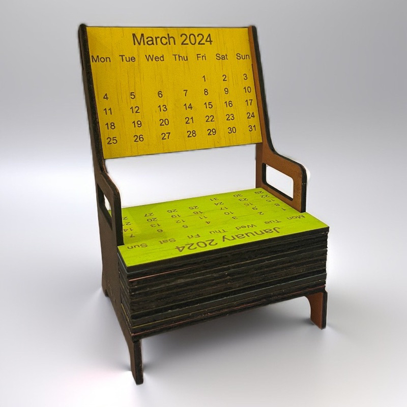木製日曆 2024 辦公桌,裝飾日曆風格椅子