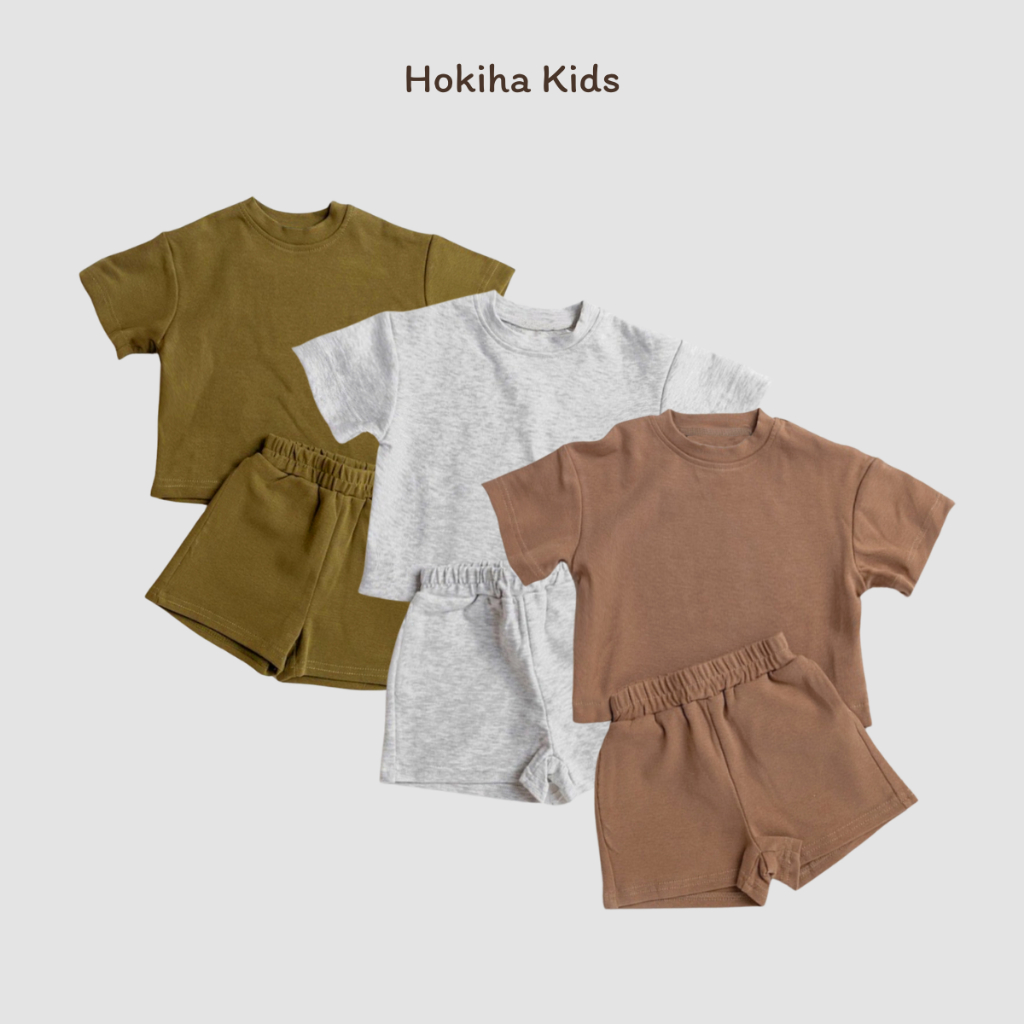男女童短袖套裝 Hokiha Kids 基本款舒適彈力腰帶柔軟透氣純棉 8-17kg TE568