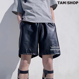 中性皮革短褲寬型帶口袋,刺繡皮革短褲 ODIN CLUB - Tamshop