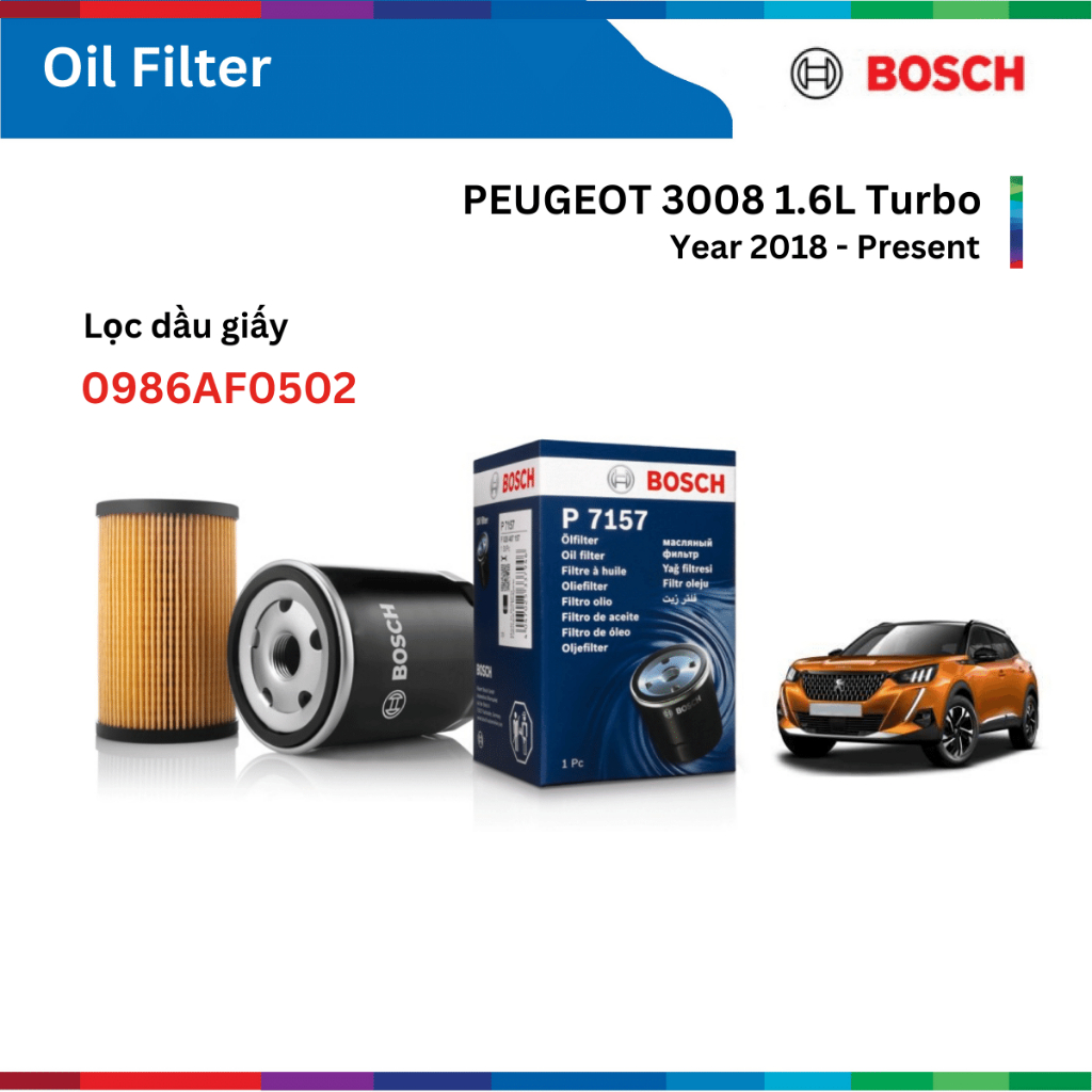 Peugeot 3008 1.6L 渦輪發動機機油濾清器,2018 至今, Bosch 機油濾清器,0986AF0502