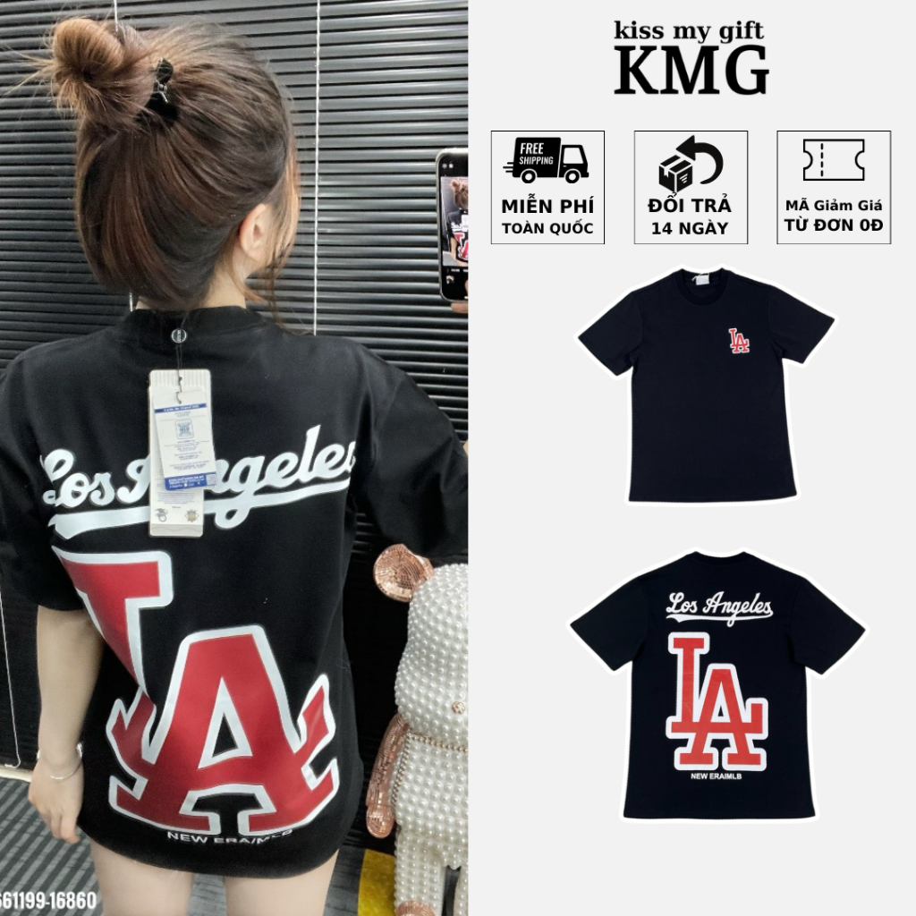 Mlb logo LA 女式紅字T恤 - 女式寬款圓領棉質面料乾式街頭風T恤熱門潮流品牌KMG