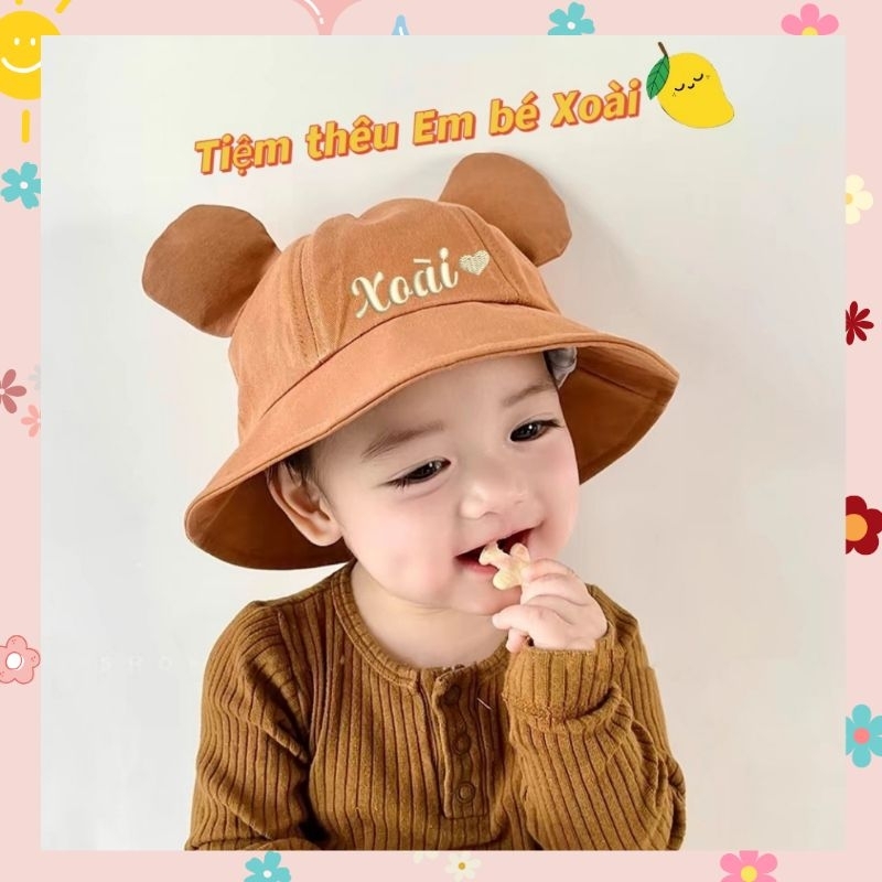 【刺繡姓名】8個月至3歲寶寶熊耳帽韓式刺繡漁夫帽