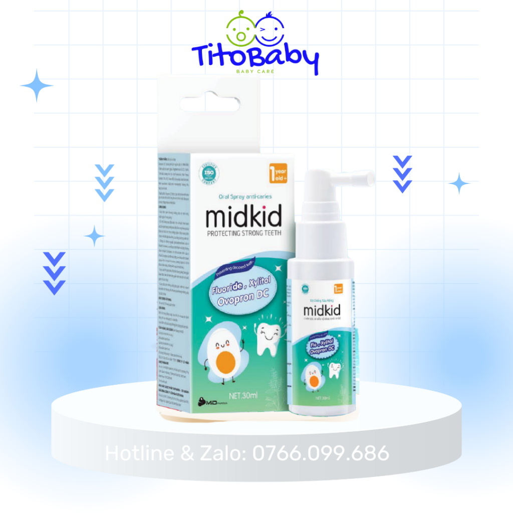 Midkid 葡萄味蛀牙噴霧 30ml 吞嚥有助於保護和清潔牙齒,防止嬰兒牙菌斑