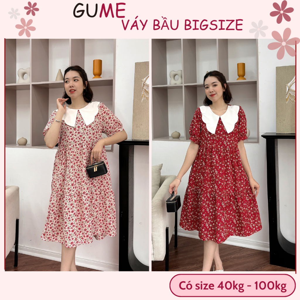 Bigsize GUME 40-100kg 孕婦裝辦公室孕婦裝白色紅色和粉色 GM135 小花朵圖案孕婦裝