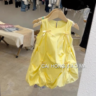 [Ready Stock] 新鮮夏日檸檬黃領結連衣裙-V09 (V09)