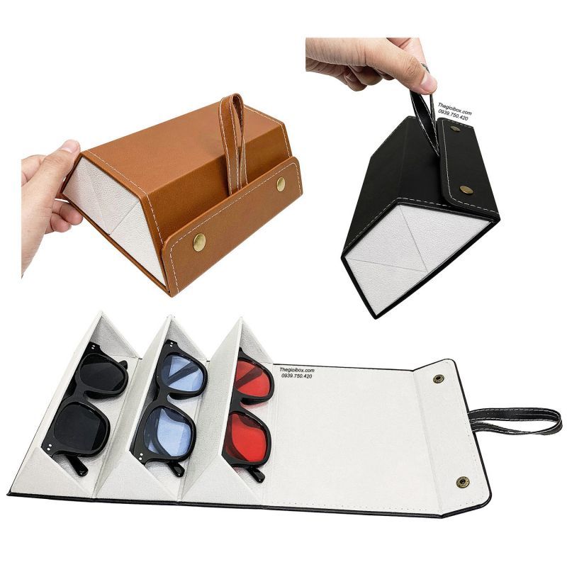 3 隔層皮革旅行眼鏡盒 - 折疊太陽鏡緊湊型旅行眼鏡盒 3 皮套