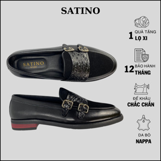Satino 男士樂福鞋 Double Monkstrap 高端造型配木負擔鞋底,正品牛皮混搭奢華潤髮油碼 V01