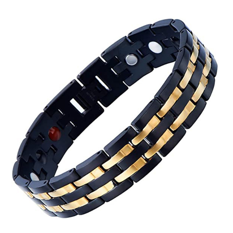 用鍺、磁鐵、遠紅外線和納丁離子鑲嵌的握手-nv100 石珠(黃黑色)