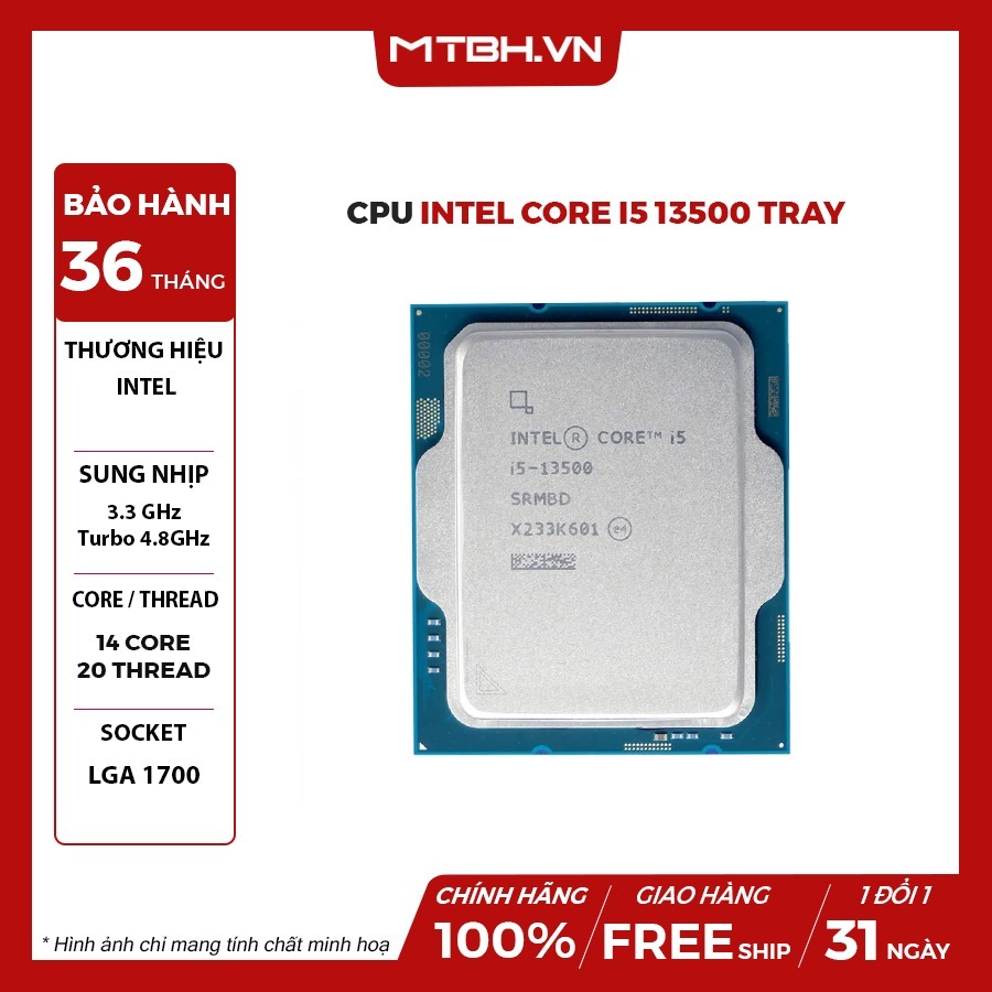Cpu Intel Core I5 13500(24M 高速緩存,高達 4.80Ghz,14C20T,插槽 1700)第