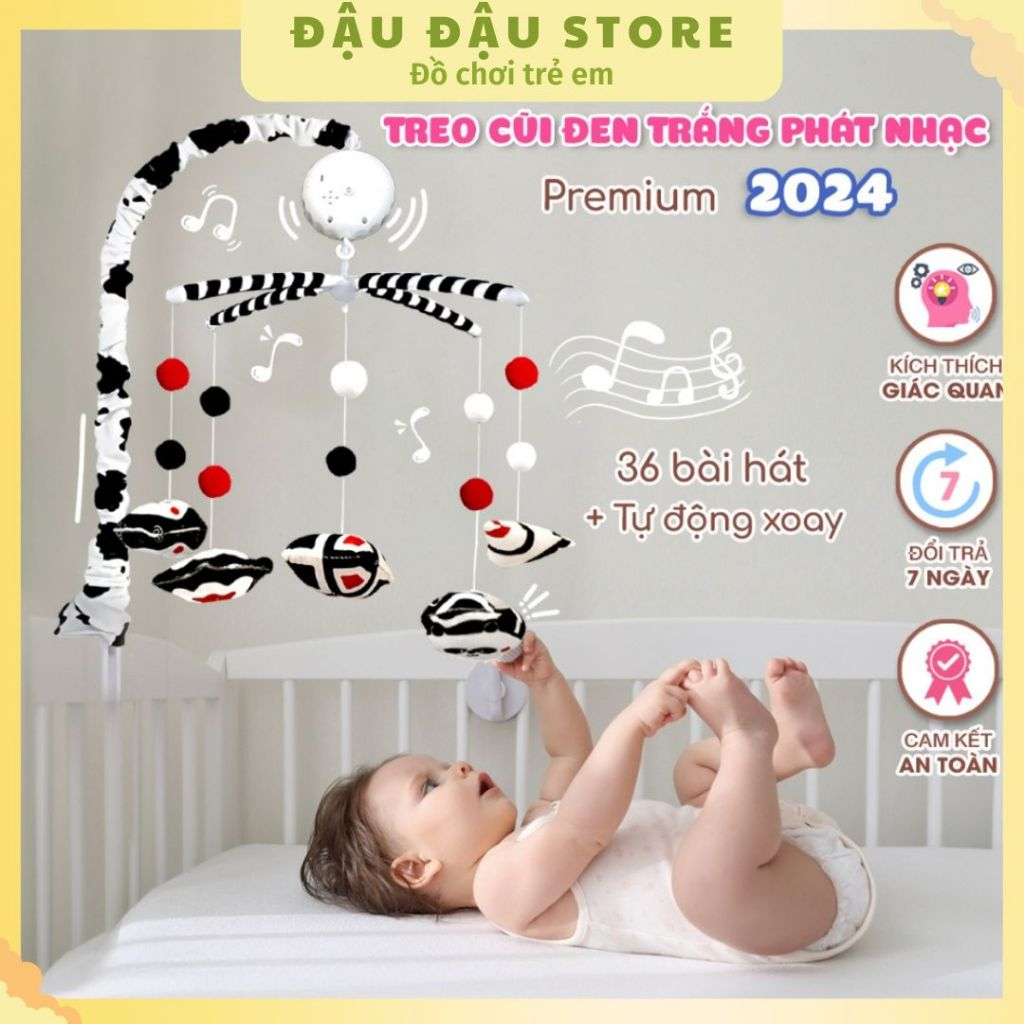 嬰兒床移動嬰兒床自旋轉玩具視覺刺激黑色白色紅色音樂嬰兒、豆類商店