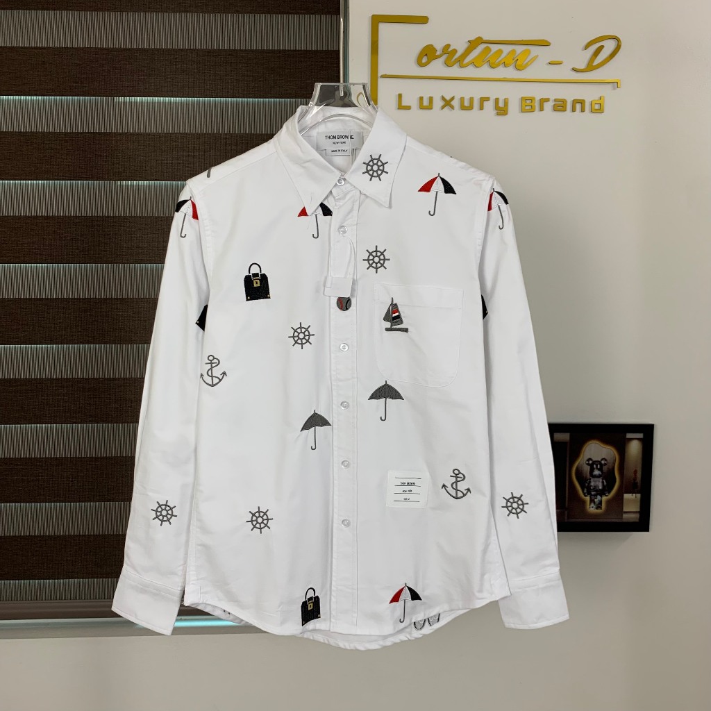 👑 【FortunD Luxury】白蝦襯衫刺繡圖案高光牛津布-高品質男女襯衫