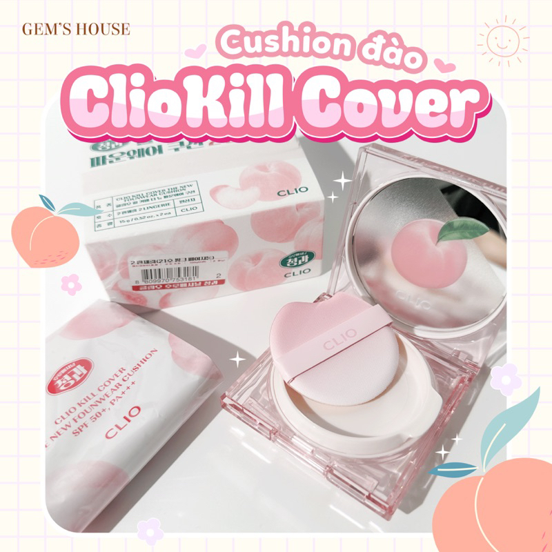Cushion Clio Kill Cover 水果桃最新款 Spf50 + Pa + + +(1個氣墊+1芯)