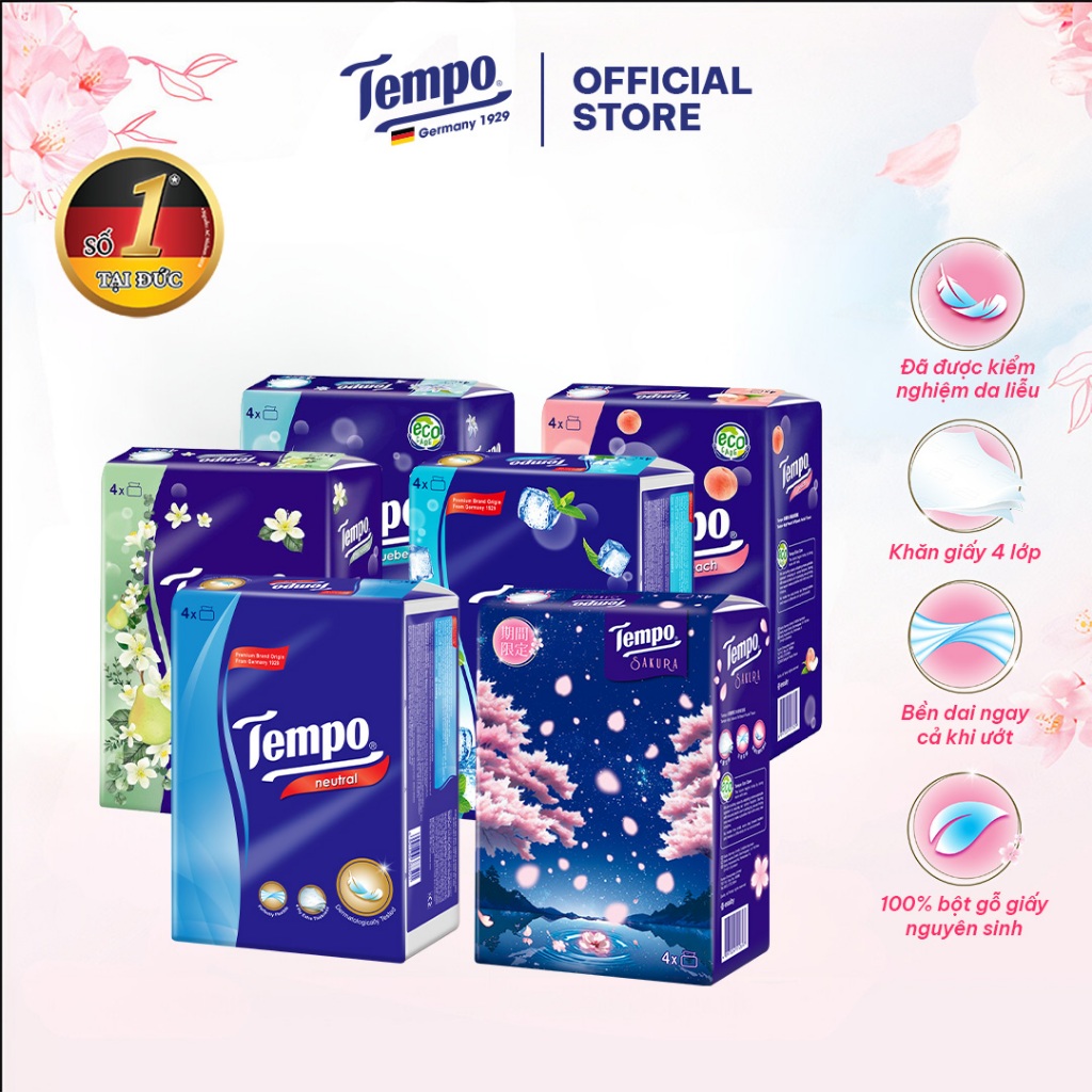 [4 件裝] Tempo 高品質抽紙毛巾 - 4 層耐用,對皮革安全 - 德國品牌(4 件裝)