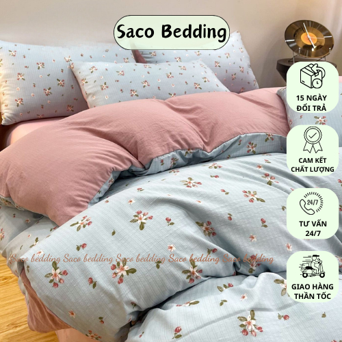Saco 床上用品花卉圖案純棉床上用品套裝改善不皺、柔軟、吸汗