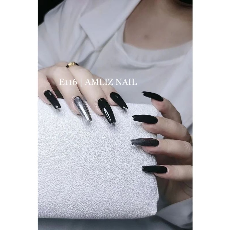 Nailbox Fake Nails AMLIZ 設計長梯形銀鏡 E116 [改變形式]