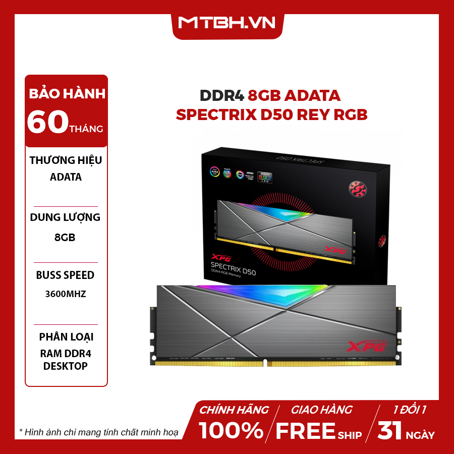 內存 DDR4 8GB Adata XPG Spectrix D50 總線 3600 RGB 灰色