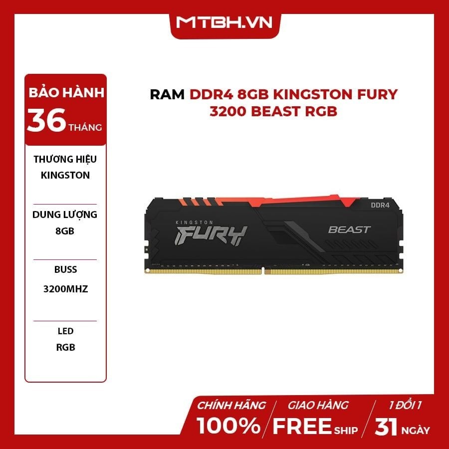 內存 DDR4 8GB 金士頓 Fury 3200 野獸 RGB