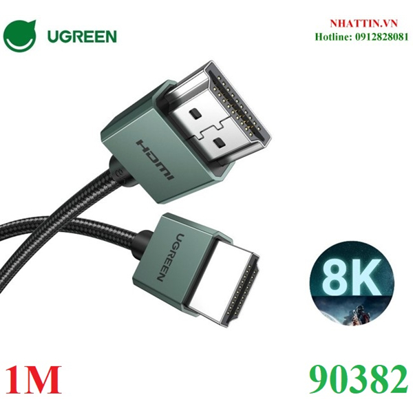 Ugreen 90382 1M 超薄 HDMI 2.1 電纜,帶 60Hz 長支撐(鋁蓋,傘編織)